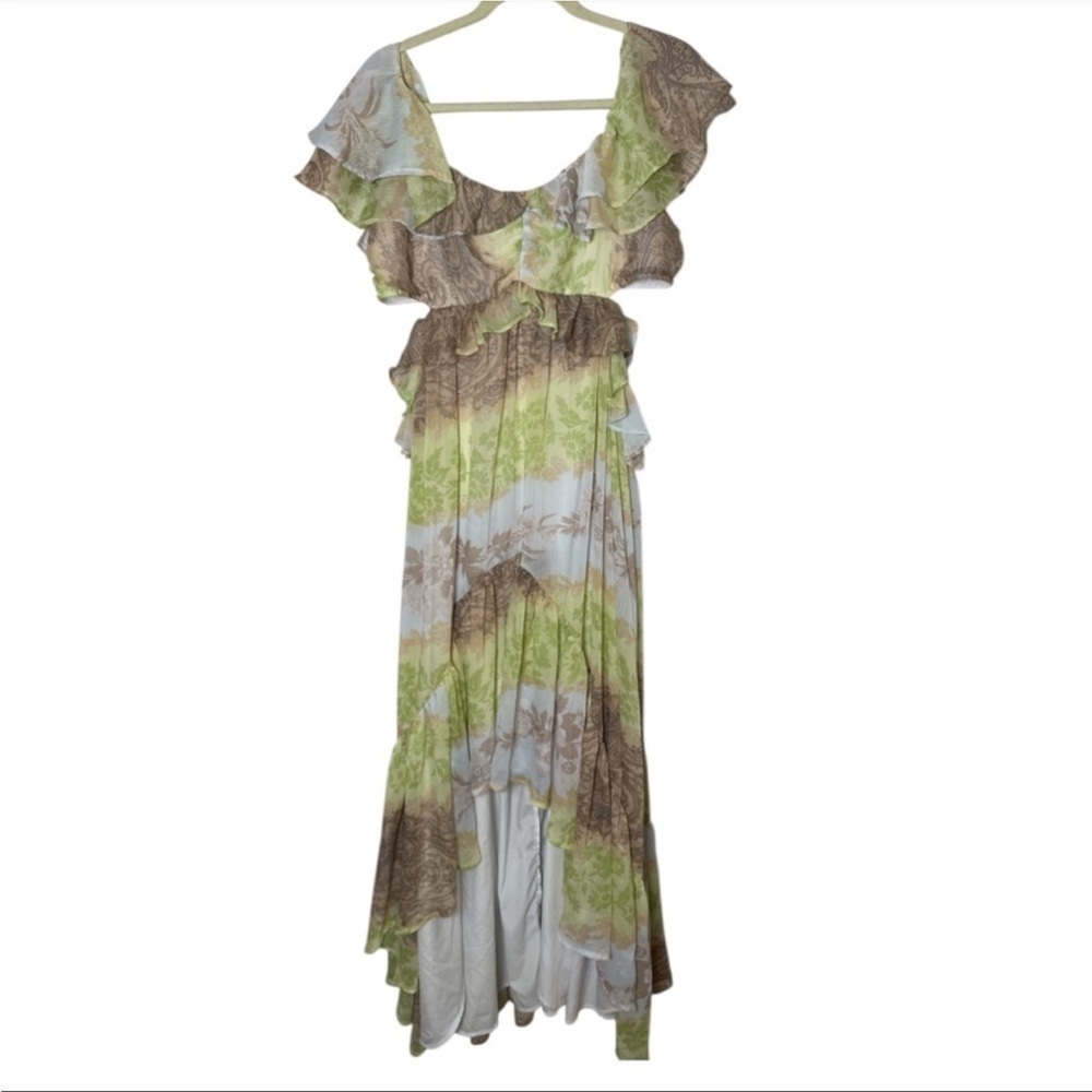 ASOS Design Ruffle Cut Out Off The Shoulder Maxi Dress Hi Lo Hem Size 4 New - Picture 5 of 7